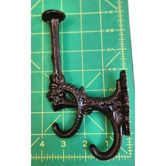 Vintage Black Cast Iron Wall-Mounted Decorative Hook With Ornate Design - Picture 4 of 4